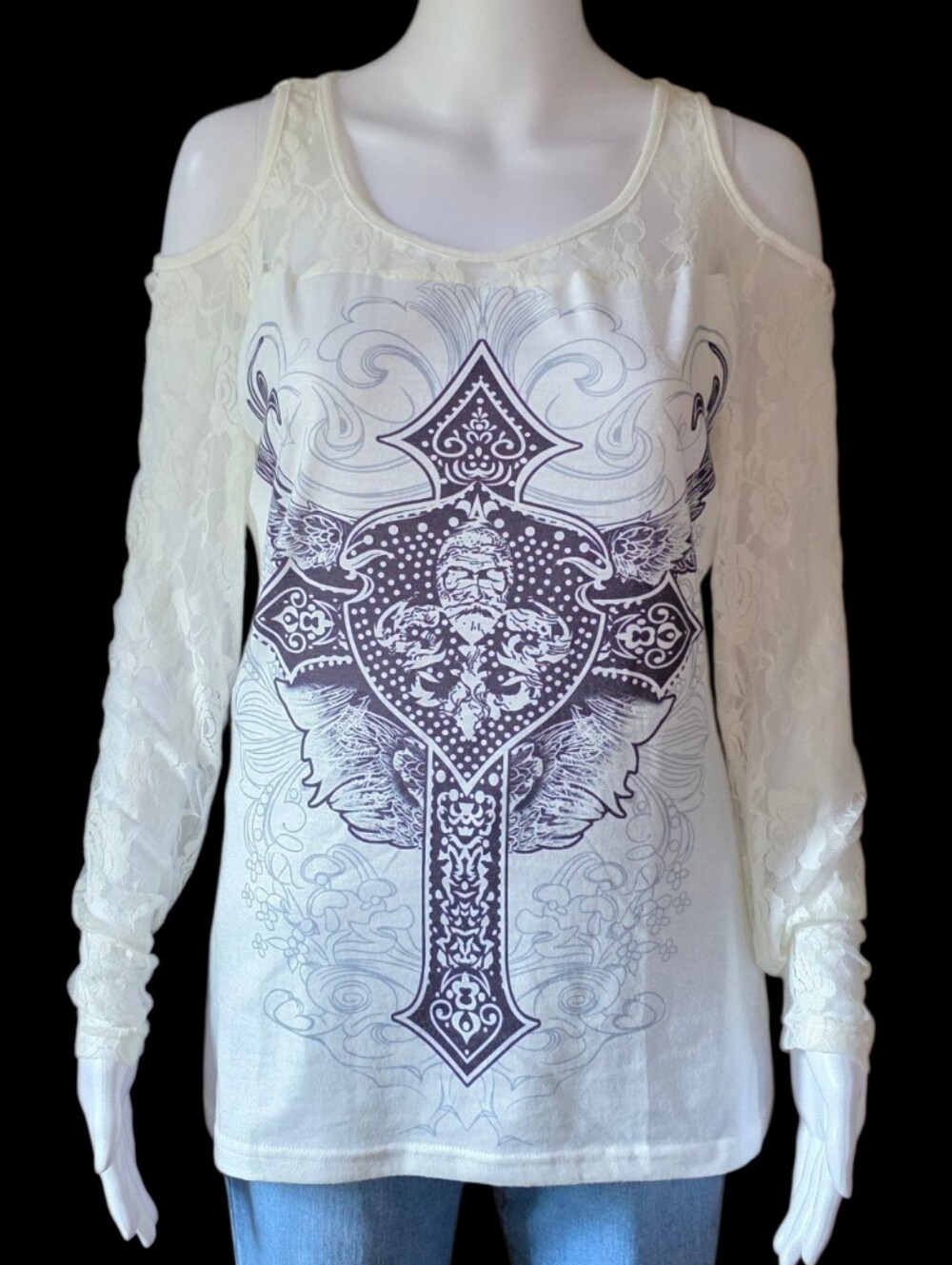 Y2K Western Gothic Cold Shoulder Top